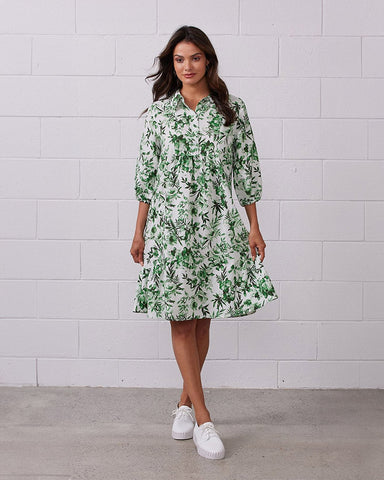 Newport Azalea Dress Green Garden Print