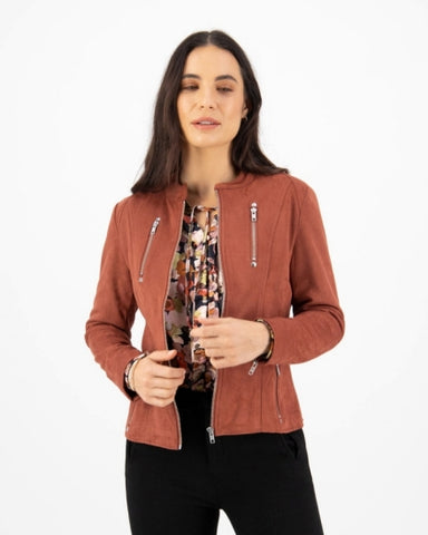 Vassalli Lined Jacket with front Zips - Rich Maple