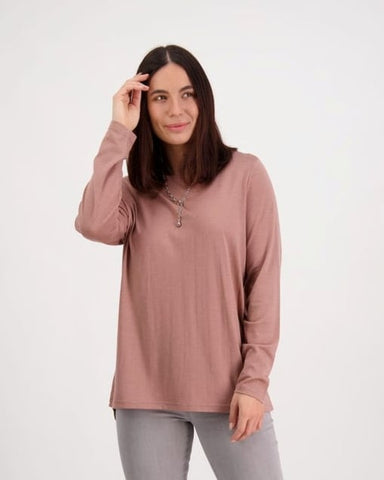 Vassalli Merino Long Sleeve Button Back Top 4349 Bloom