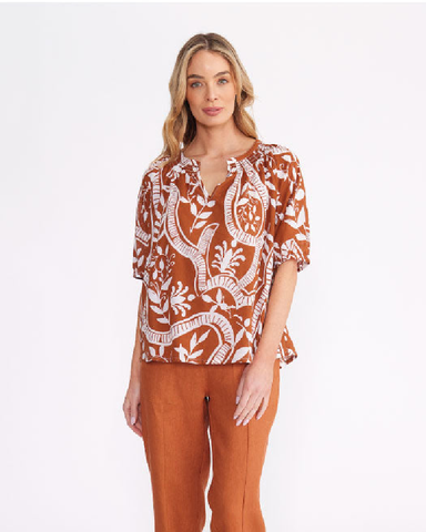 Yarra Trail Siena Print Top