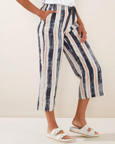 Yarra Trail Wide Leg Linen Pant - Flint Stripe