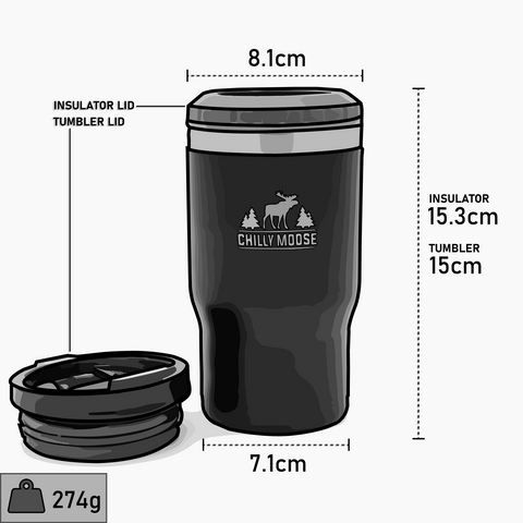 Chilly Moose 2020 Brent Quad, 14oz Insulator and Tumbler dimensions