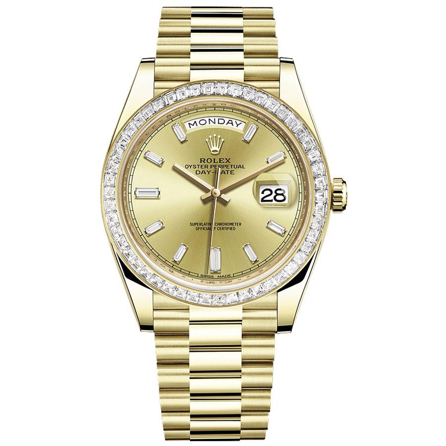 Rolex Day-Date 40 228398TBR Baguette Bezel Champagne Baguette Dial