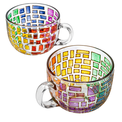 Renaissance Stained Glass Rainbow Stemless Wine Glasses – Set of 2