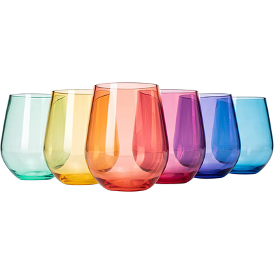 Wine Glasses - Stemless Wine Glass Crystal Stemless Wine Glasses Set of 4  Iridescent Wine Glass Modern Rainbow Drinking Glass Tilted Glassware Gift  for Red White Wine Cocktail Cool Water 