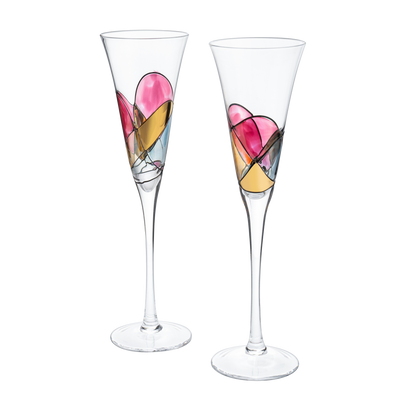 The Wine Savant - Hand Painted Stained Glass Martini Glasses 8 oz - Crystal Glass with Stem - Set of 2