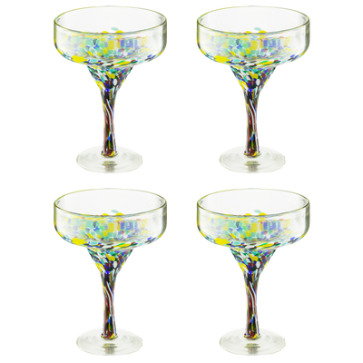 Stemless Margarita Glasses Set of 2 Premium Hand Blown Glassware –10 oz  Gold Rim