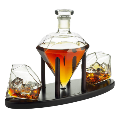 AUTIORE Whisky Decanter Set Transparent Creative with 2 Glasses Whisky Carafe for Wine Vodka Scotch Bourbon Liquor 1 x Flask Carafe Decanter 750ml Wit