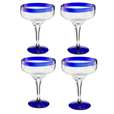 12 oz Margarita Cocktail Glasses + Colorful Party Rims, Set of 4, Heavy