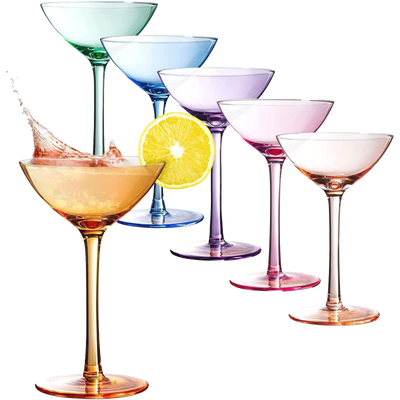 Crystal Martini Glasses Colored - Set of 4 - Stemmed Multi-Color Glass,  Great for all Drink Types an…See more Crystal Martini Glasses Colored - Set  of