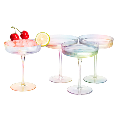 Rose Pink Ribbed Coupe Cocktail, Champagne & Martini Glasses 8 oz | Set of  2 | Retro Style Classic M…See more Rose Pink Ribbed Coupe Cocktail