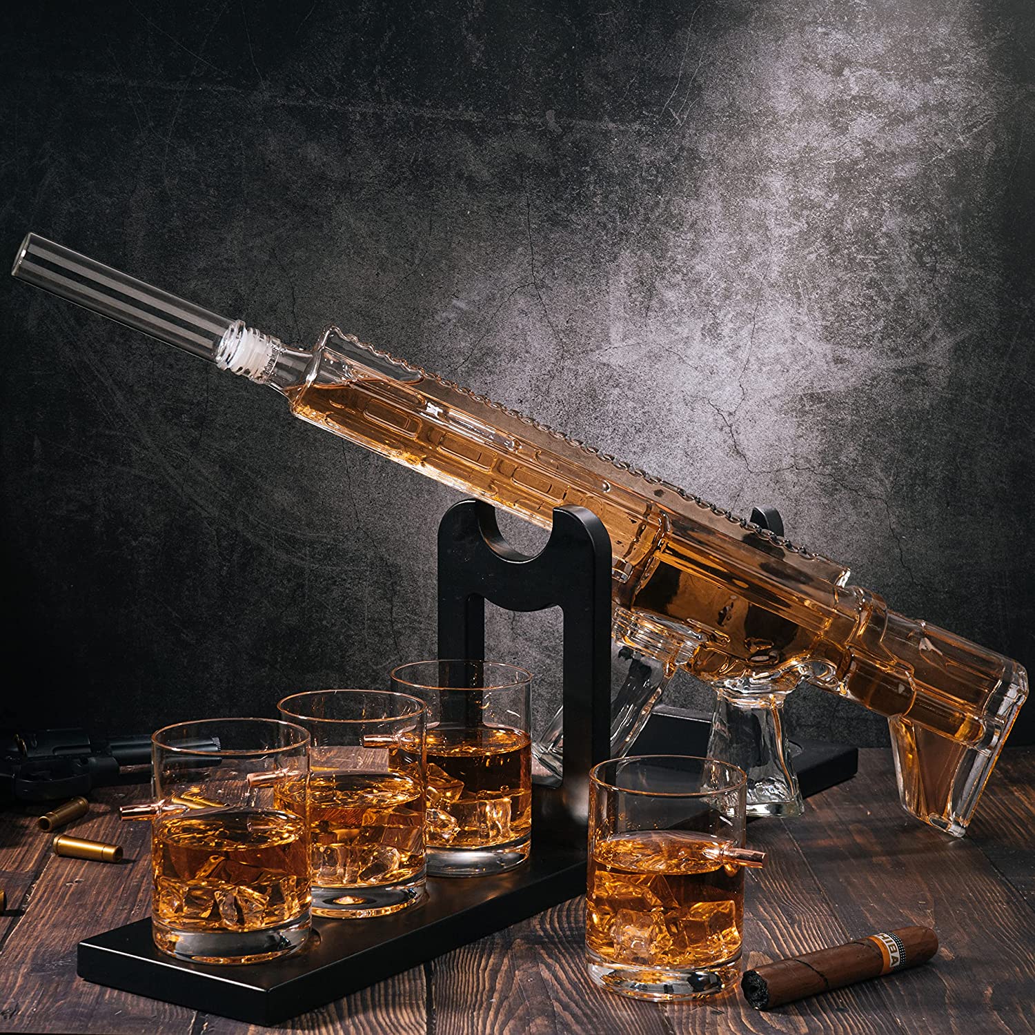 glass rifle decanter