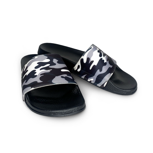 Black and White Woodland Camouflage Slide Sandals | Deco Slides