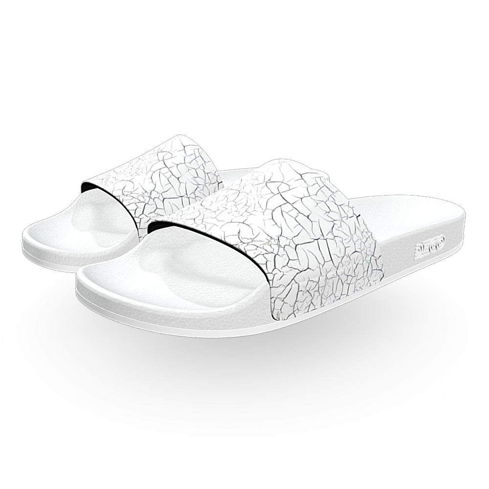 White Cracked Slide Sandals & Deco Slides