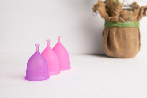 Plush's curated range of menstrual cups - available in XS, S and L sizes 