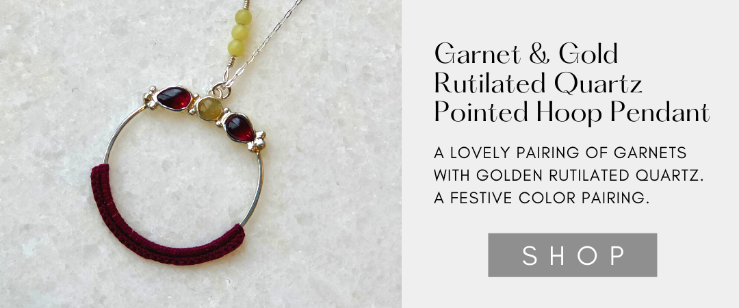 One-of-a-kind Feature: Garnet & Gold Rutilated Quartz Pointed Hoop Pendant