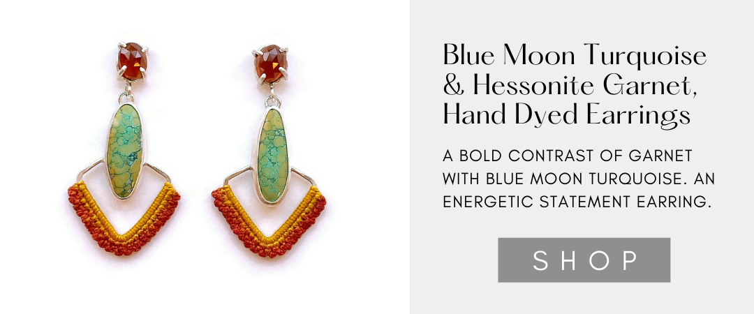 One-of-a-kind Feature: Blue Moon Turquoise & Hessonite Garnet, Hand Dyed Earrings