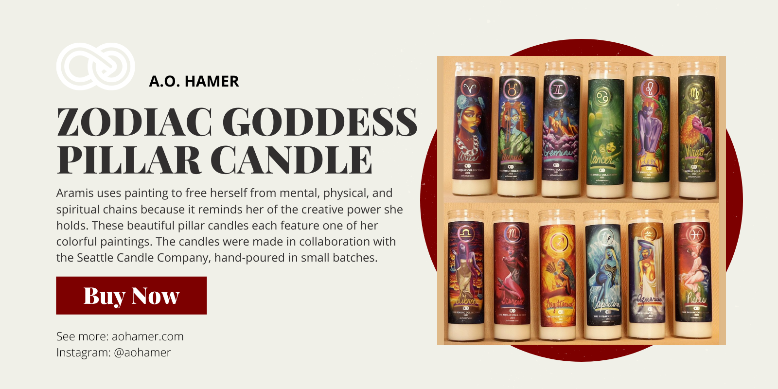 Zodiac Goddess Pillar Candle from AO Hamer