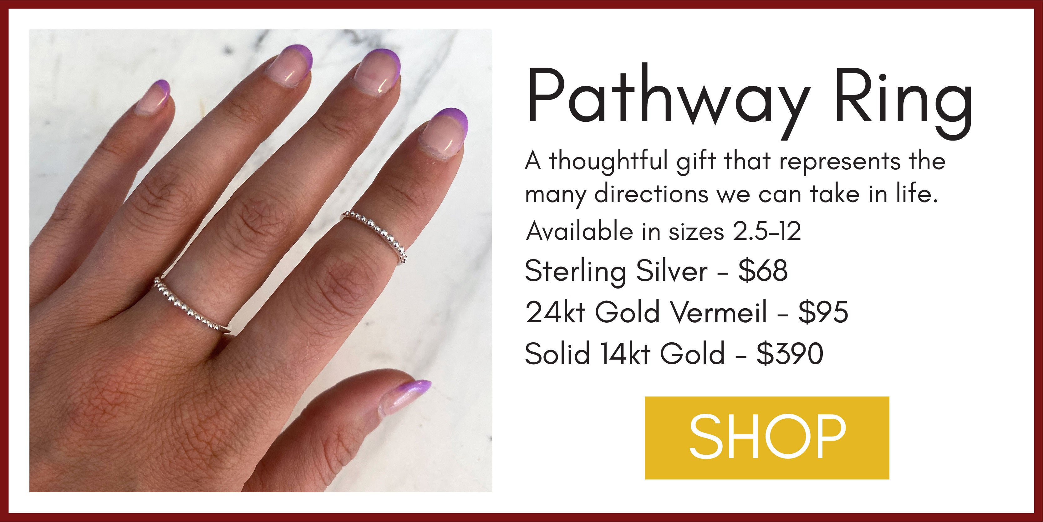Graphic with title "Pathway Ring" and an image that shows the Pathway Ring on someone's finger