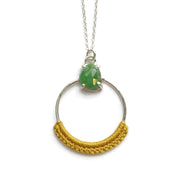 Tsavorite Garnet Hoop Necklace with Mustard Lace // One-of-a-Kind-Twyla Dill-Seattle Jewelry-Handmade Jewelry-Seattle Jeweler-Twyla Dill