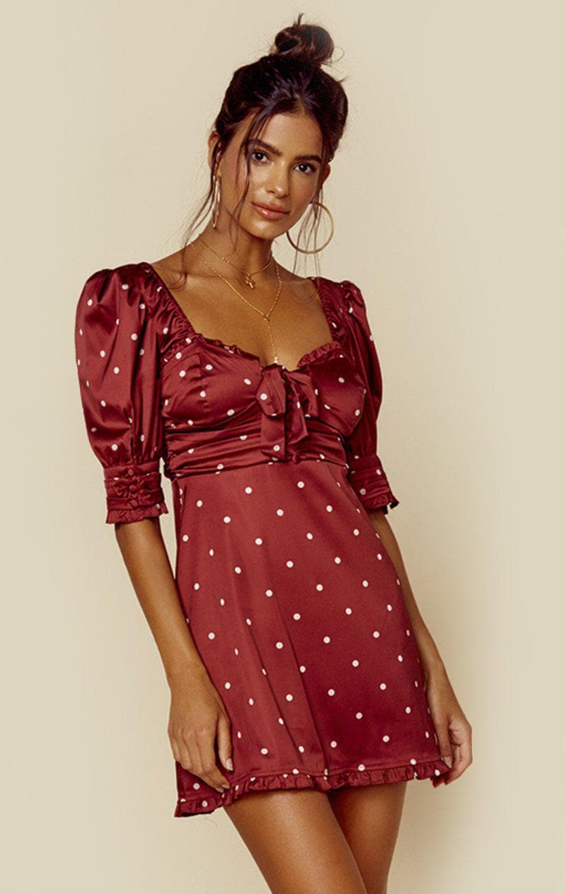 FOR LOVE AND LEMONS DAVIES SWING DRESS - GARNET POLKA DOT