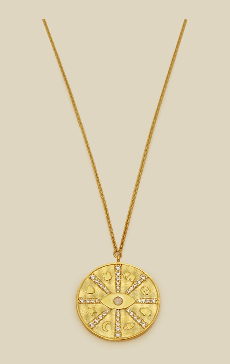 TAI JEWELRY GOLD COIN PENDANT WITH EVIL EYE - GOLD