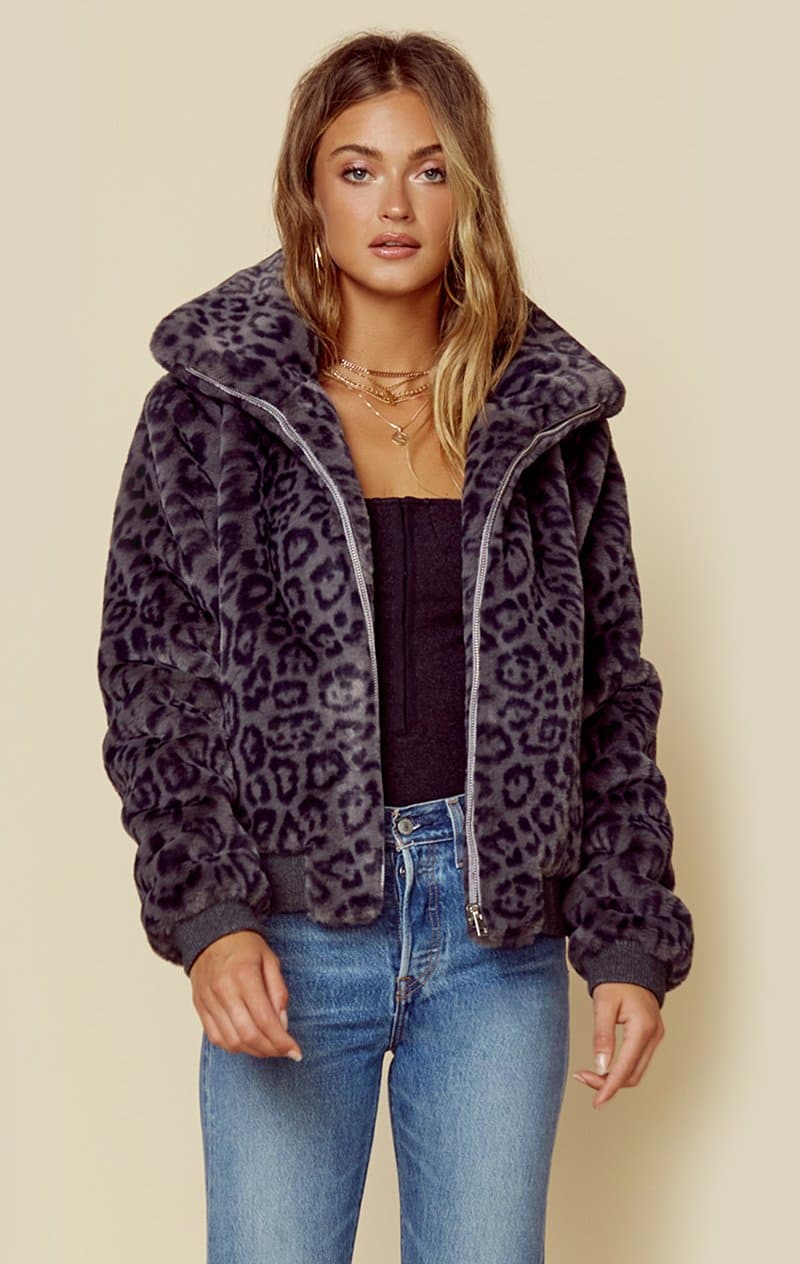 GENERATION LOVE HEIDI BOMBER - CHARCOAL LEOPARD