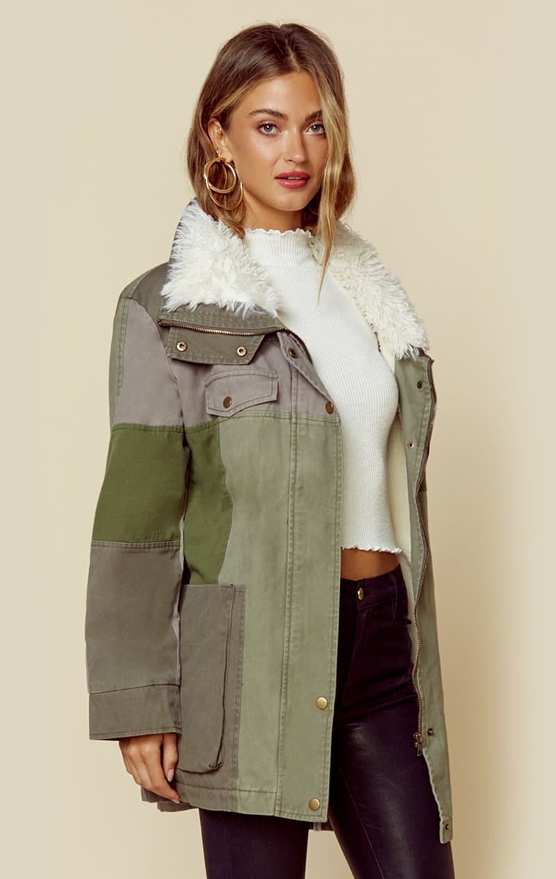 ONE TEASPOON DEFENDER COAT - KHAKI PATCHWORK