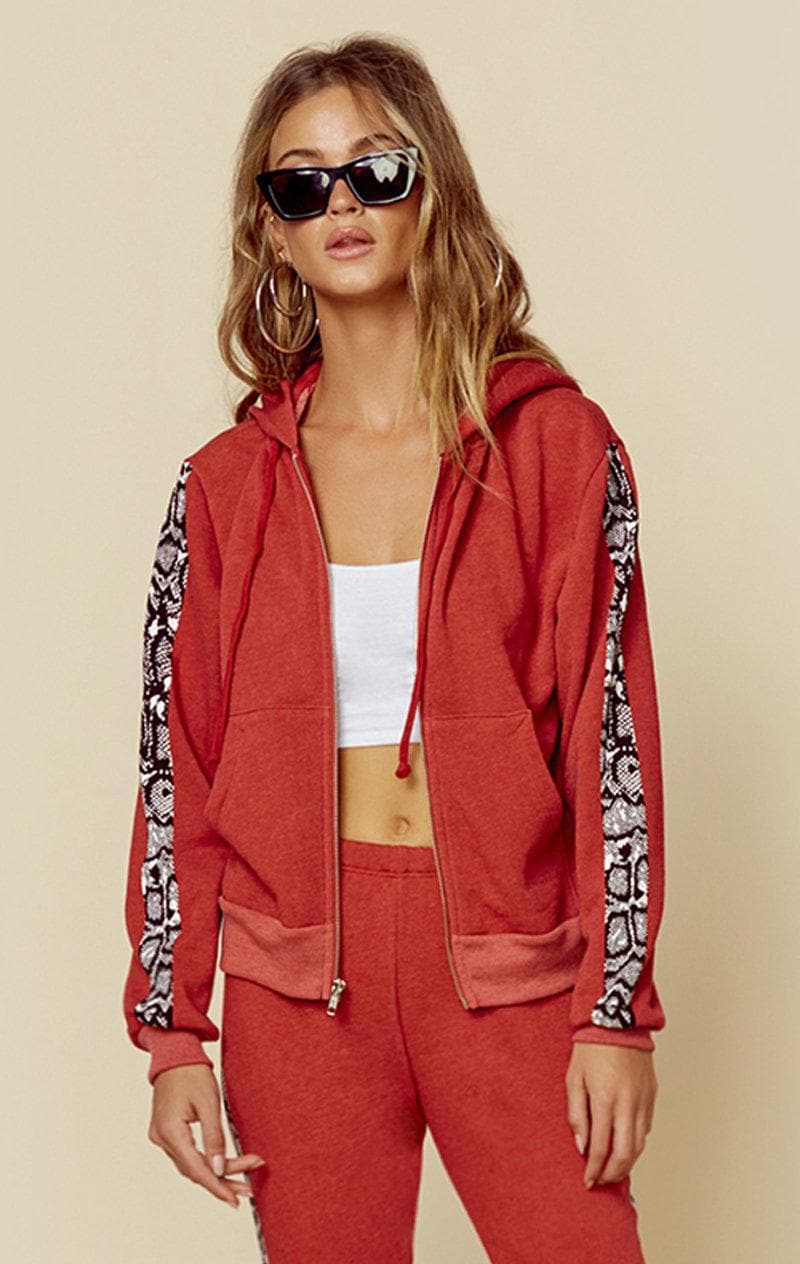 WILDFOX EVERYDAY PYTHON TRACK ZIP UP HOODIE - PEPPER