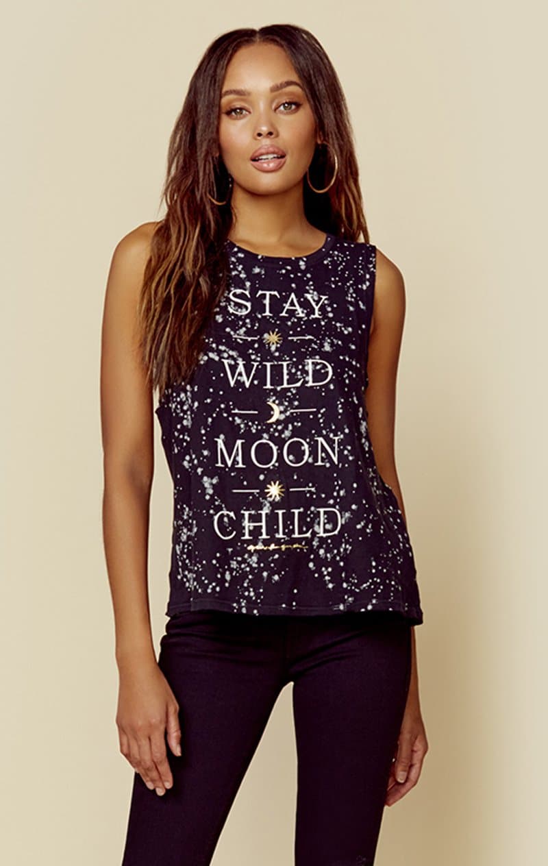 SPIRITUAL GANGSTER MOON CHILD GIGI MUSCLE TANK - SPECKLE BLEACH DYE