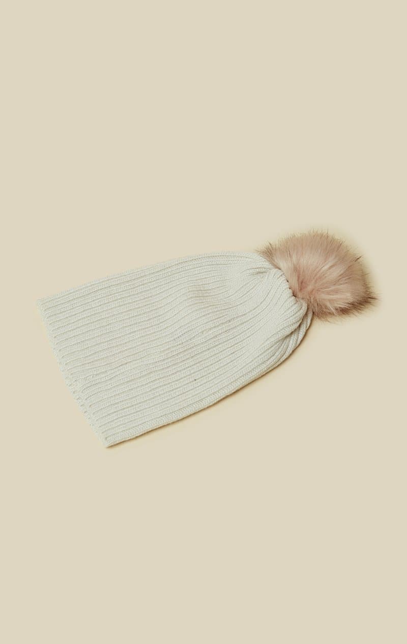 HAT ATTACK PERFECT POM HAT WITH FAUX FUR - GREY WHITE