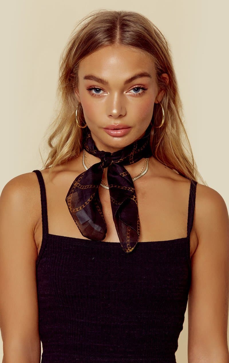 CHAN LUU INC CHAIN SCRUNCHIE WITH BANDANA - BLACK