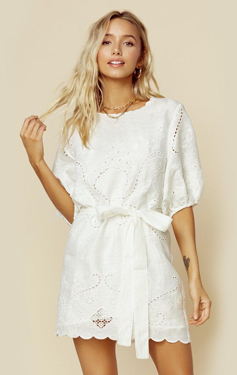 SPELL & THE GYPSY COLLECTIVE LALA LINEN SHIFT DRESS | New - WHITE