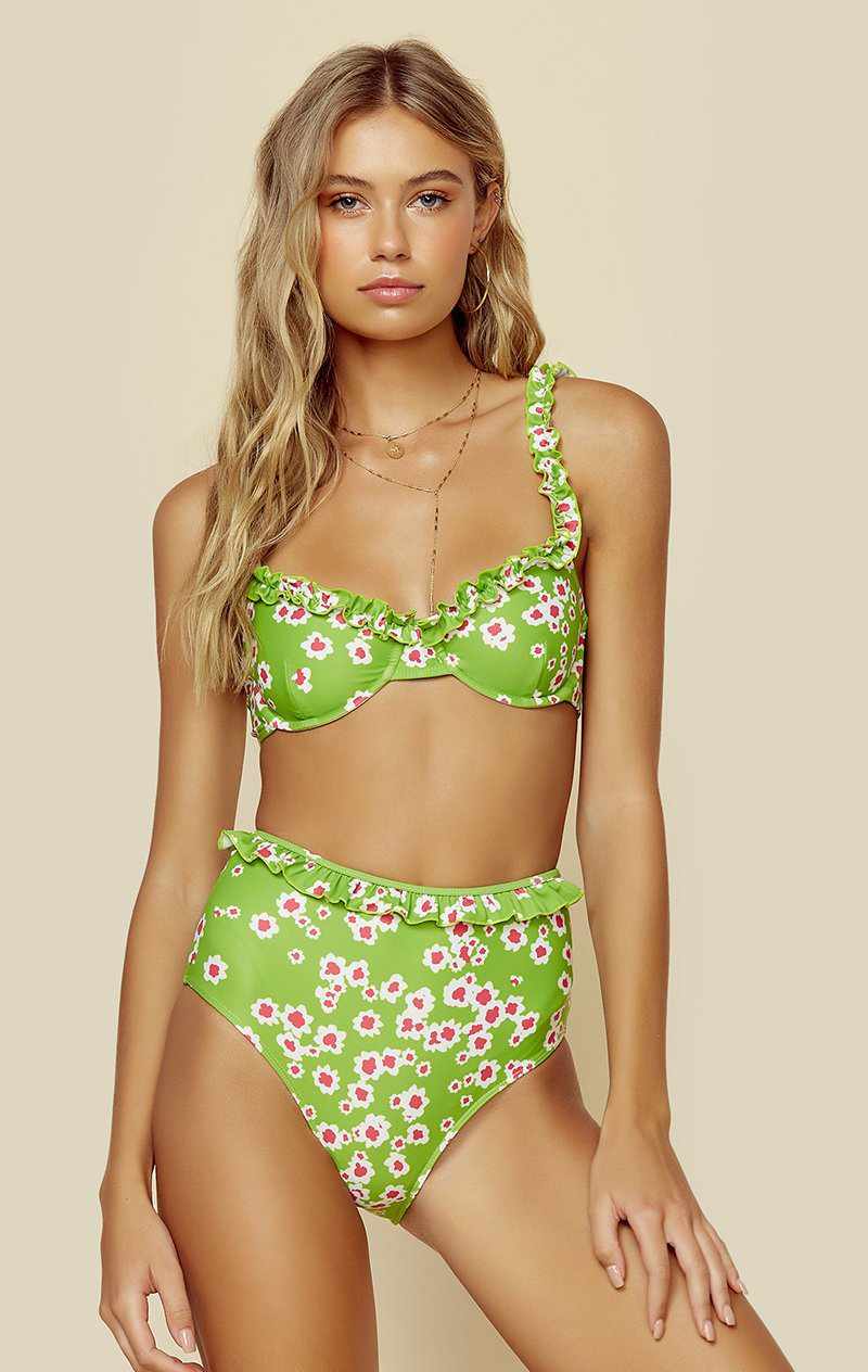 FAITHFULL THE BRAND FRIDA TOP | New - LE BON FLORAL APPLE GREEN