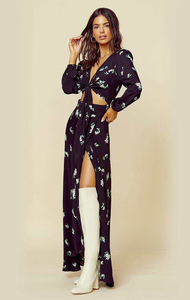 FLYNN SKYE LONG SLEEVE ALL WRAPPED UP MAXI - INK BLOOM