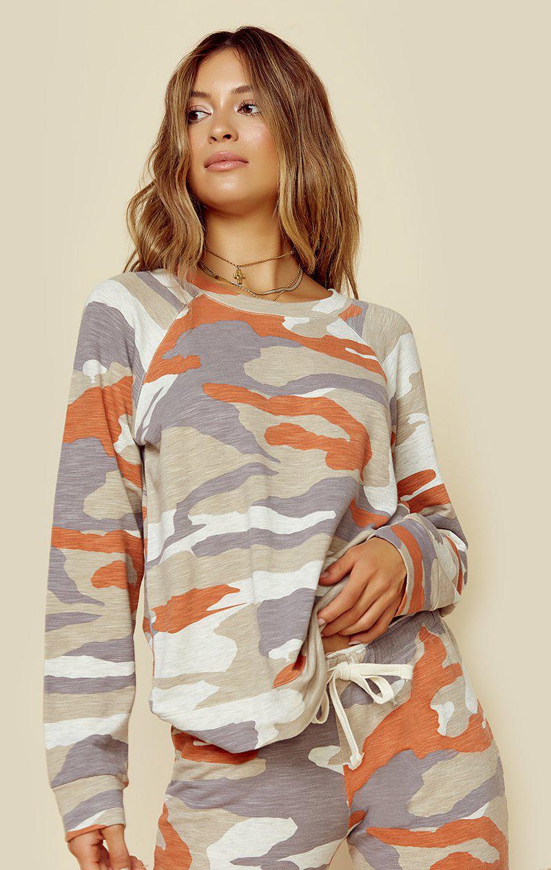 MONROW SUPERSOFT OVERSIZED CAMO VINTAGE SWEATSHIRT - ELECTRIC CORAL CAMO