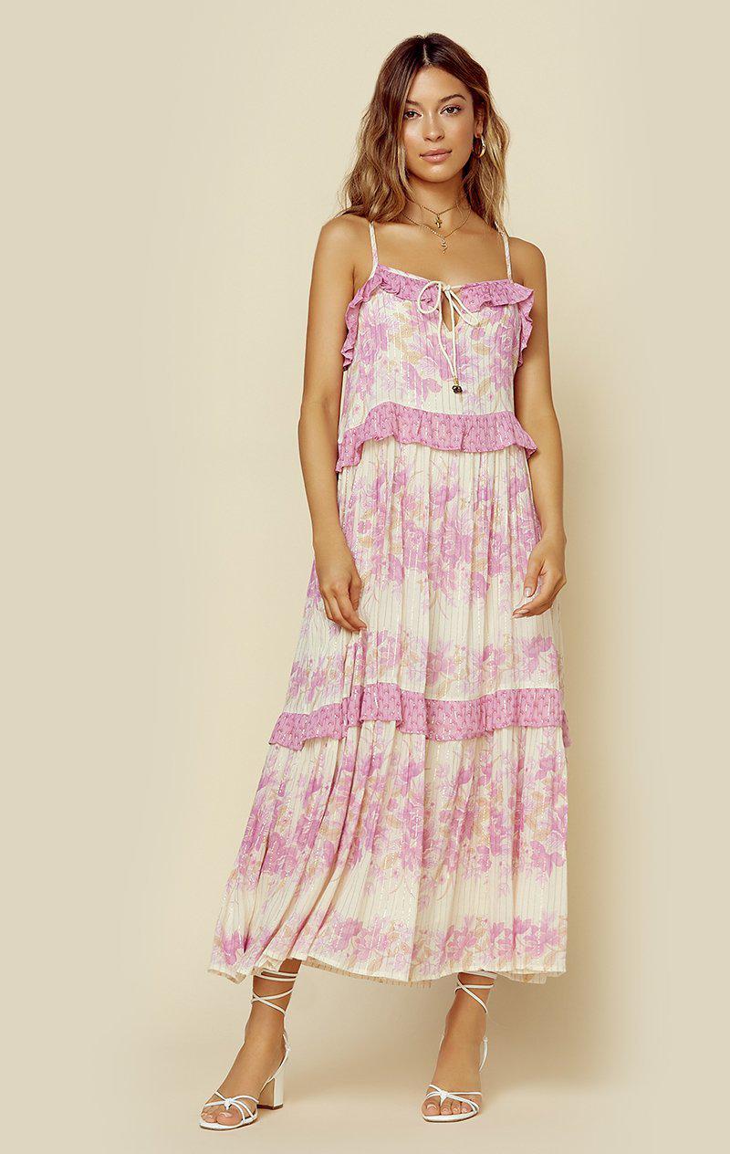 SPELL & THE GYPSY COLLECTIVE COCO LEI STRAPPY GOWN - LILAC FLORAL
