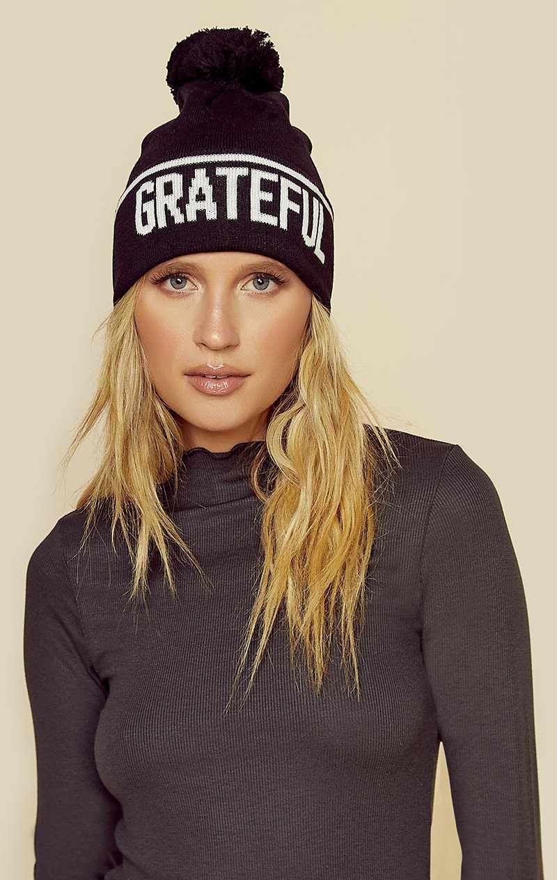 SPIRITUAL GANGSTER GRATEFUL POM POM BEANIE - VINTAGE BLACK