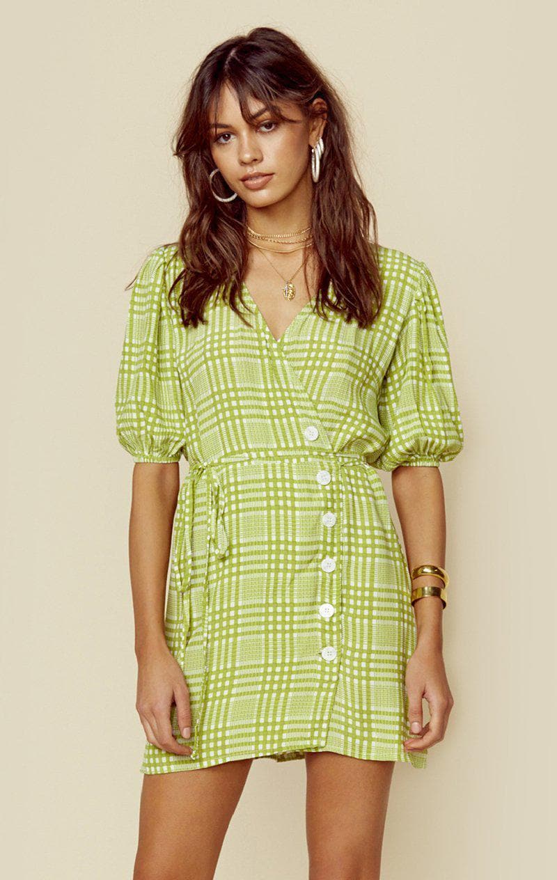 FAITHFULL THE BRAND BLANCO DRESS - CHECK LIME