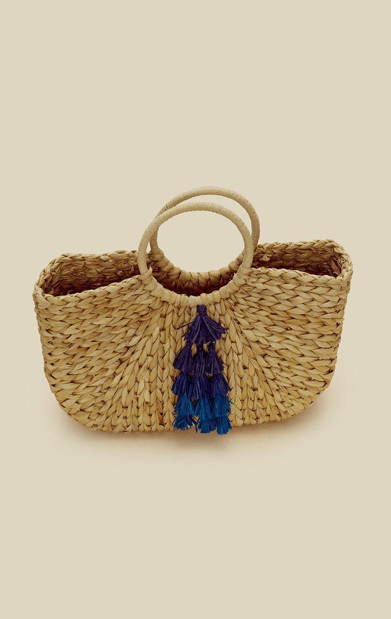 HAT ATTACK ROUND HANDLE BAG - BLUE POMS