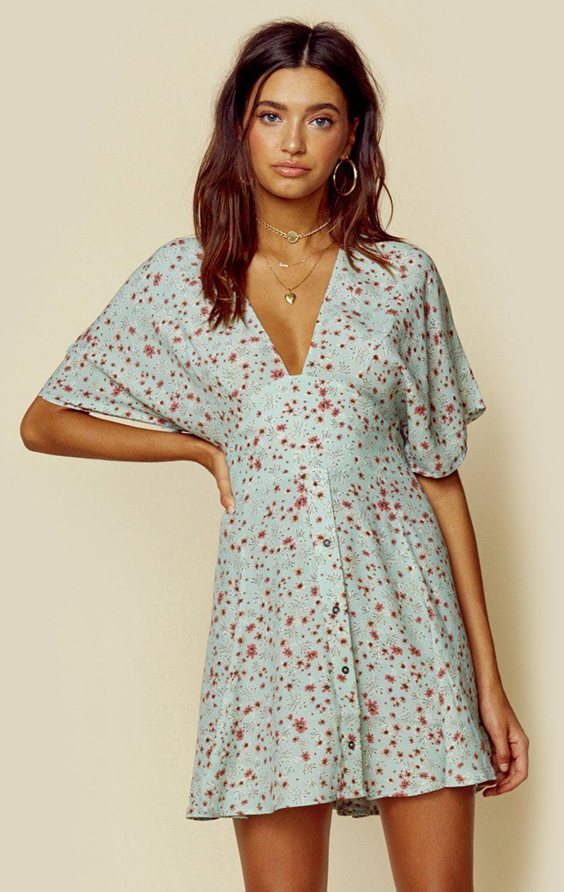 BLUE LIFE WREN DRESS - GREEN FLORAL