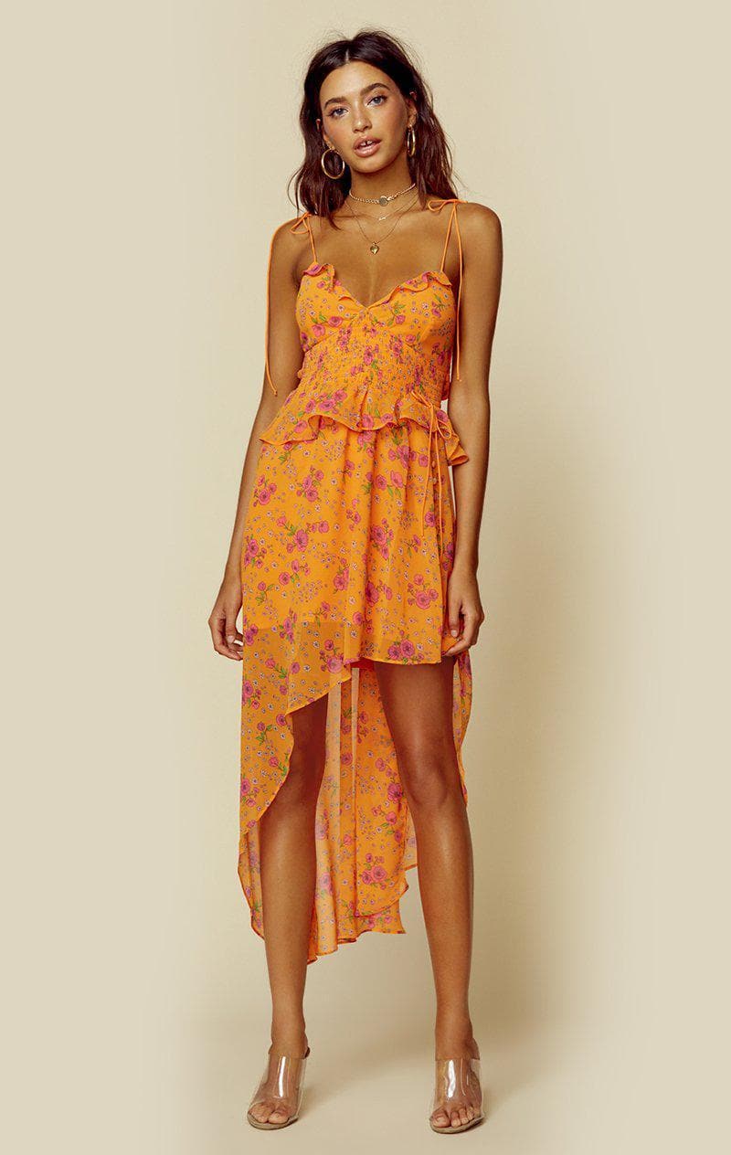 FOR LOVE AND LEMONS PEONY HIGH LOW DRESS - TANGERINE PEONY