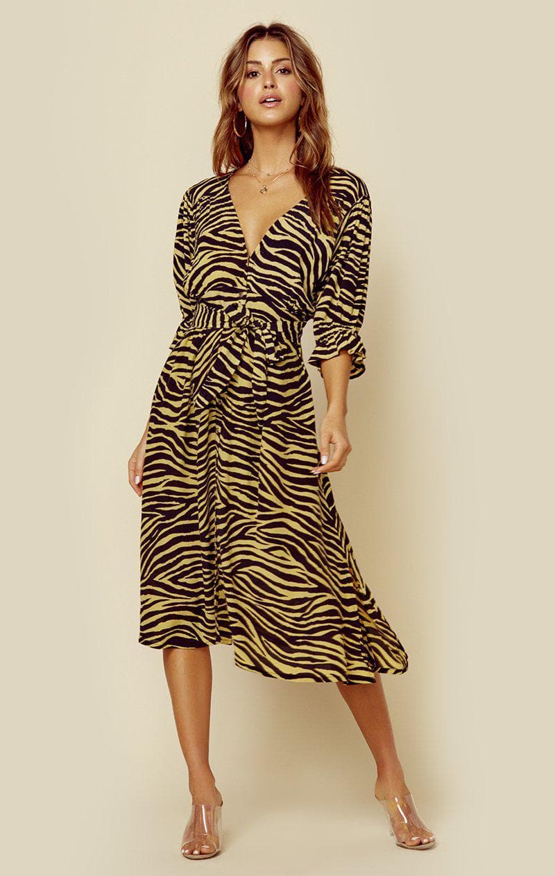 FAITHFULL THE BRAND RAFA MIDI DRESS - AMAIA ZEBRA PRINT