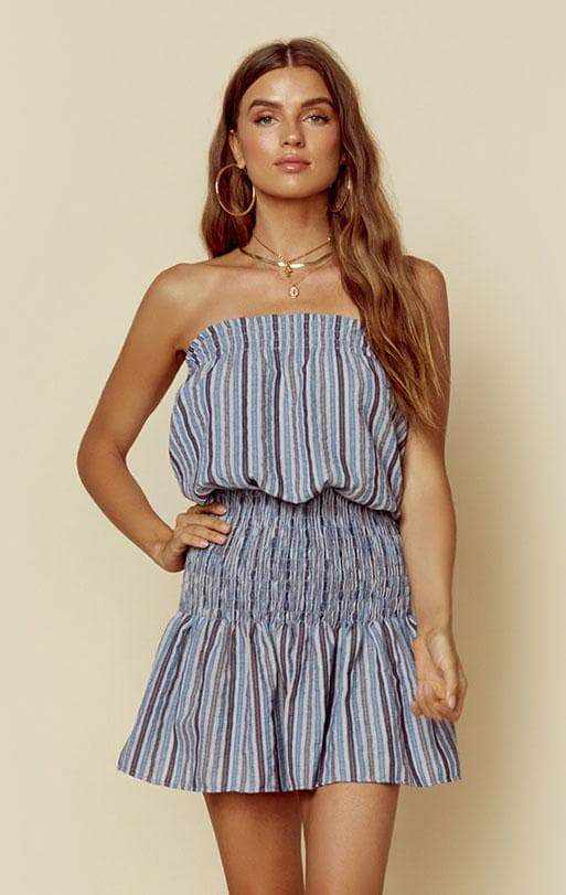 BLUE LIFE GOOD KARMA MINI DRESS - BLUE STRIPE