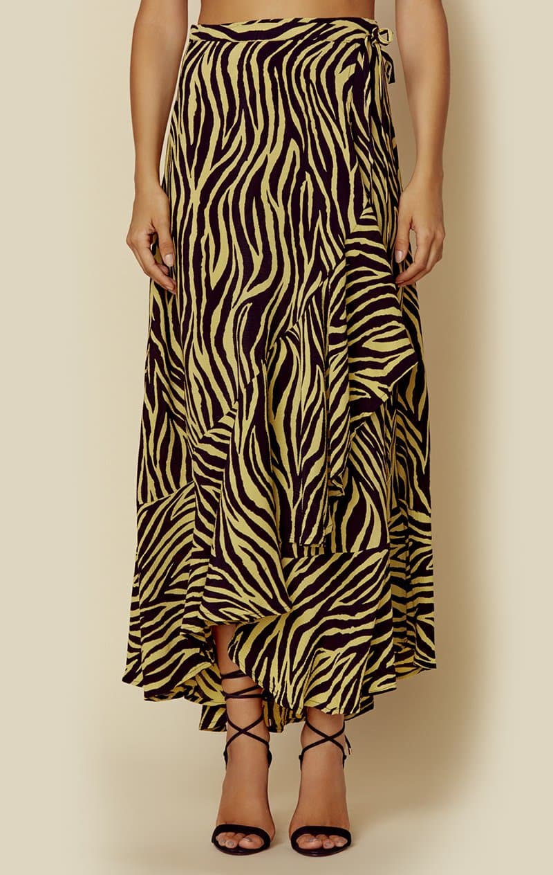 FAITHFULL THE BRAND JASPER MIDI SKIRT - AMAIA ZEBRA PRINT