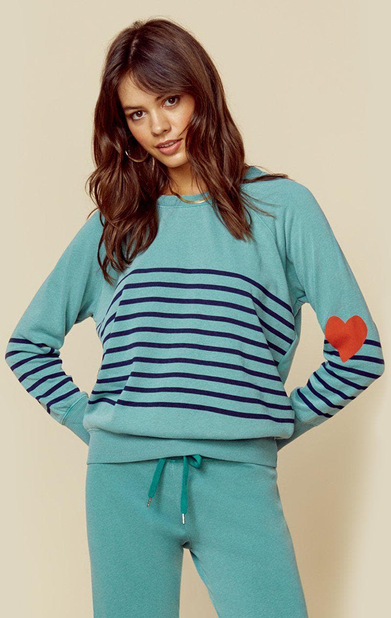 SUNDRY PULLOVER HEART + STRIPES - EMERALD