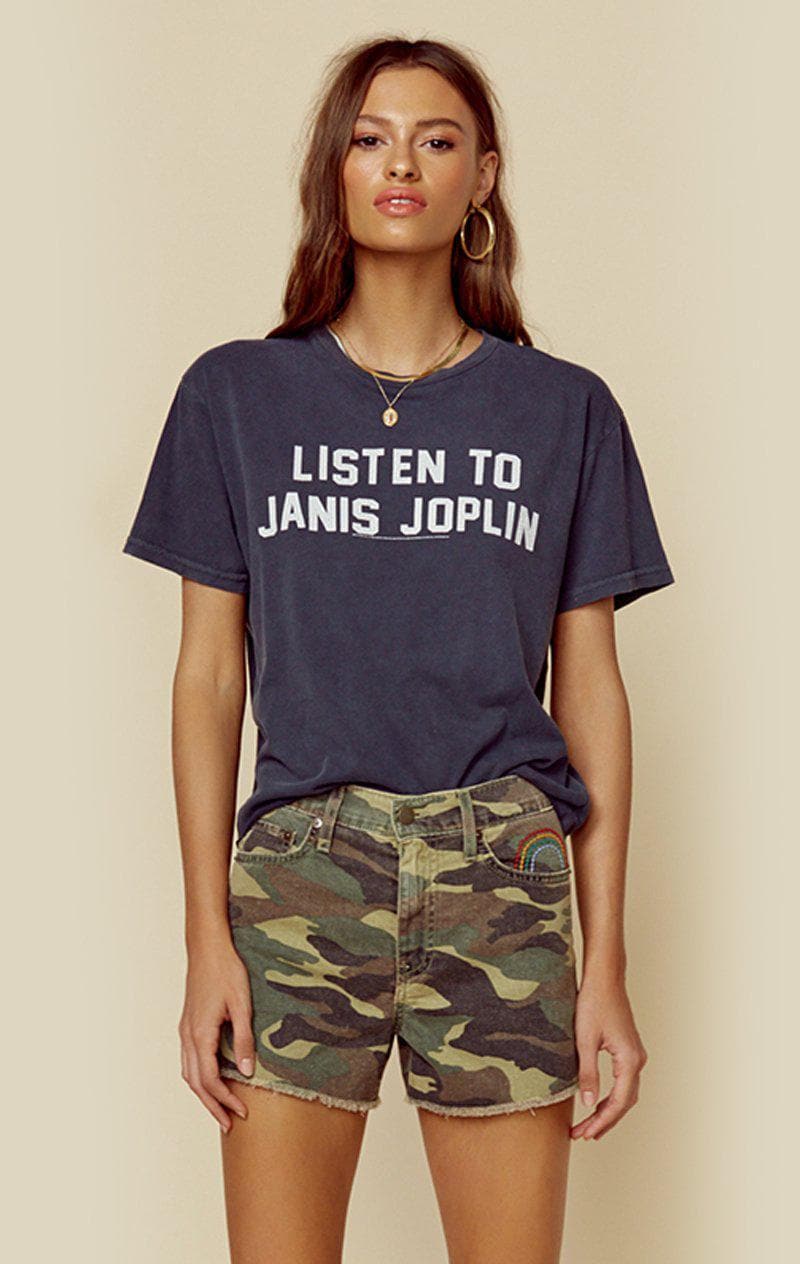 THE ORIGINAL RETRO BRAND LISTEN TO J JOPLIN CROP TEE - VINTAGE BLACK