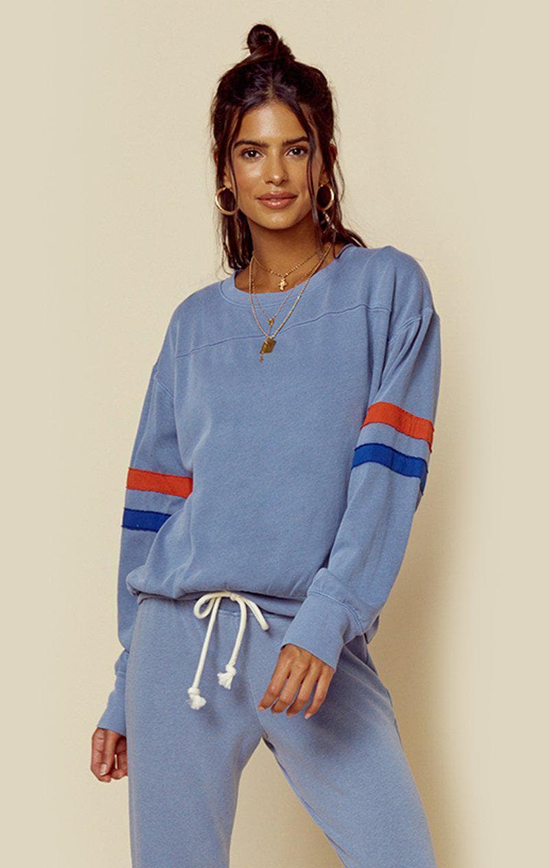 SUNDRY PULLOVER WITH ARM STRIPES - STONE BLUE