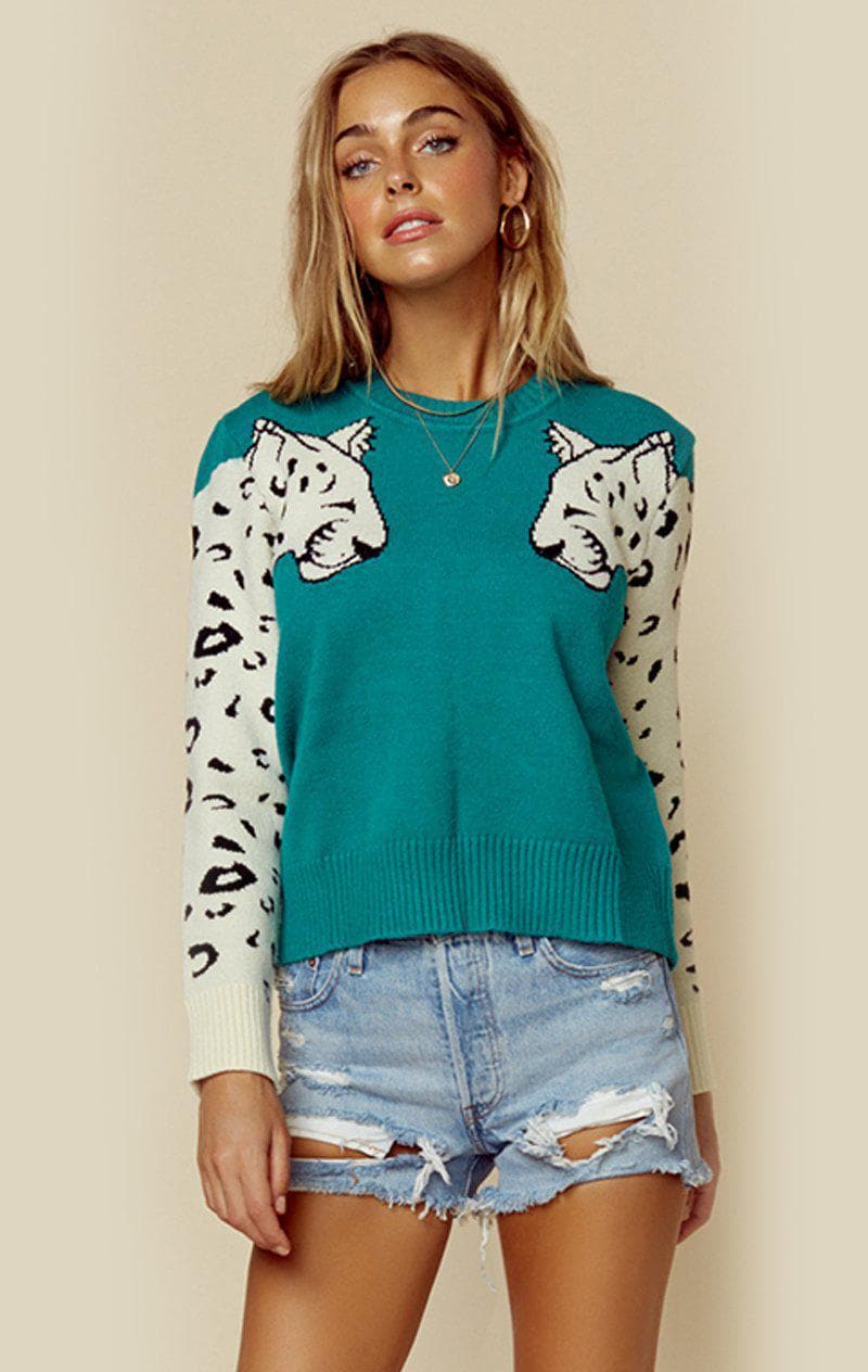 MINKPINK SNOW LEOPARD KNIT JUMPER - EMERALD