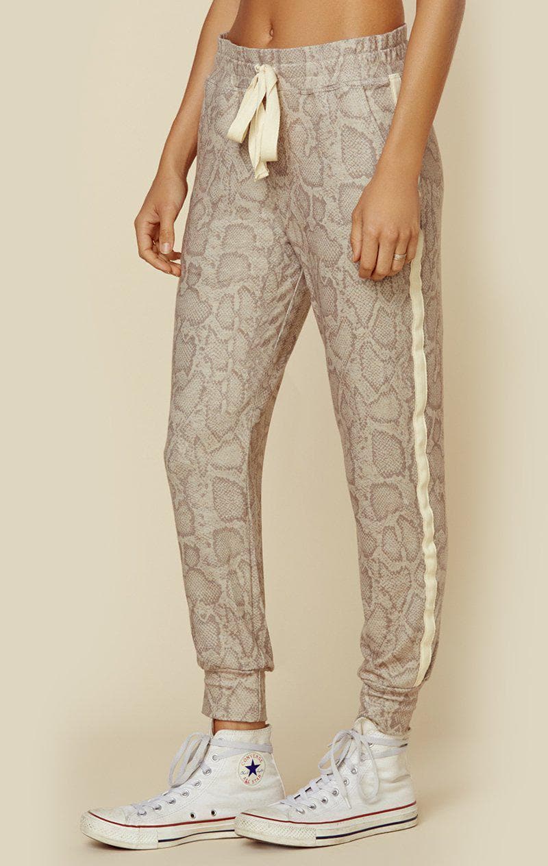 SUNDRY SNAKE PRINT JOGGER WITH SIDE TAPE - SAND SNAKE